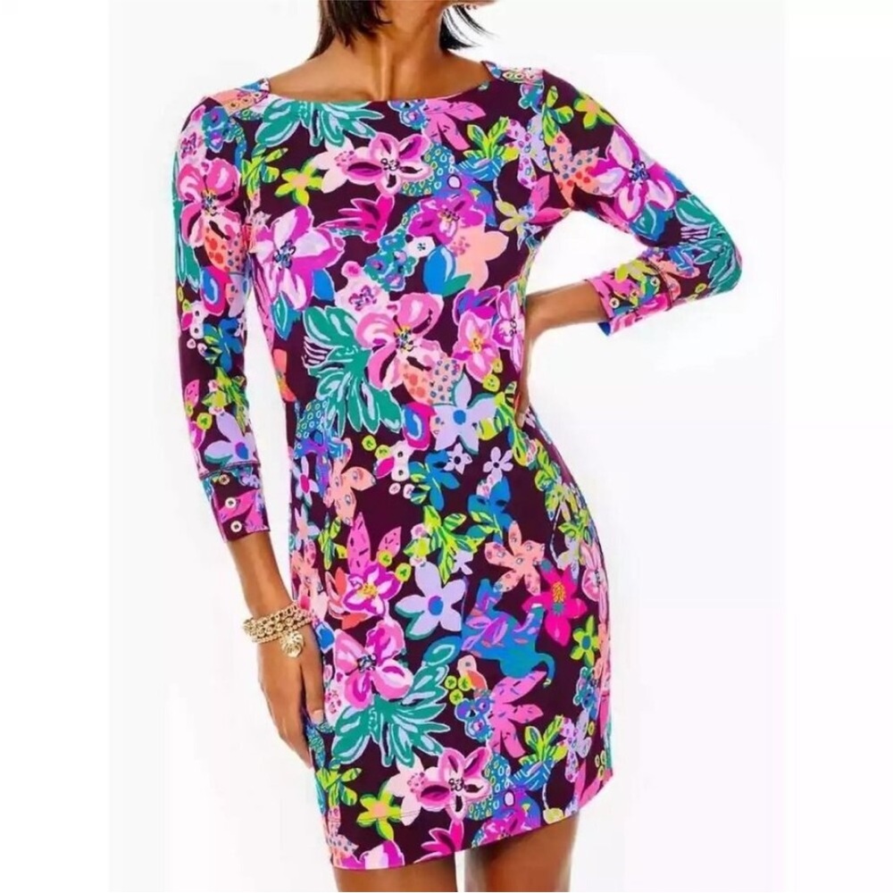 Lilly Pulitzer Sophie UPF +50 Dress SZ S Cherry Ganache Bohemian Garden